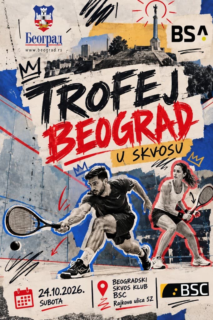 Poster turnira Trofej Beograda u skvošu, subota 24.10.2026, Beogradski skvoš klub.